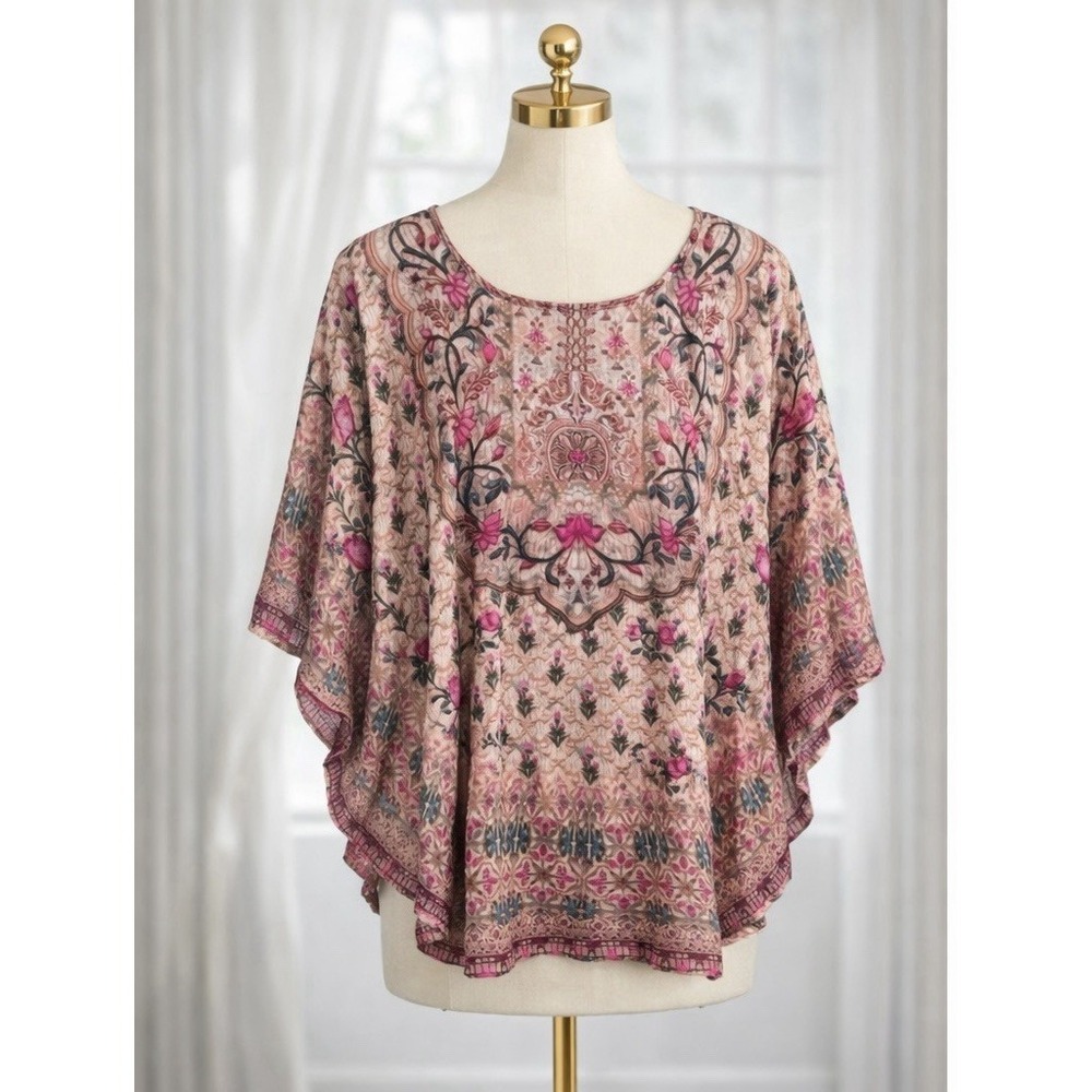 Tolani Collection Flowy Kimono Popover Tunic Top Pink Rose Floral Size SP‎ Small